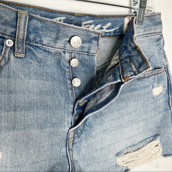 Free People Revolve Sofia Blue Button Fly Distressed Denim Jean Shorts Size 27 - Picture 8 of 12